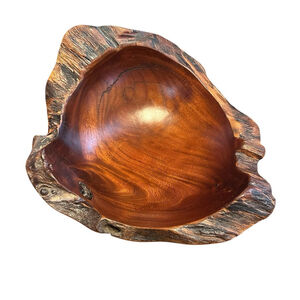 Arturo Solano MCM Live Edge Exotic Wood Bowl 12.5” Lg Hand Carved Smooth EUC